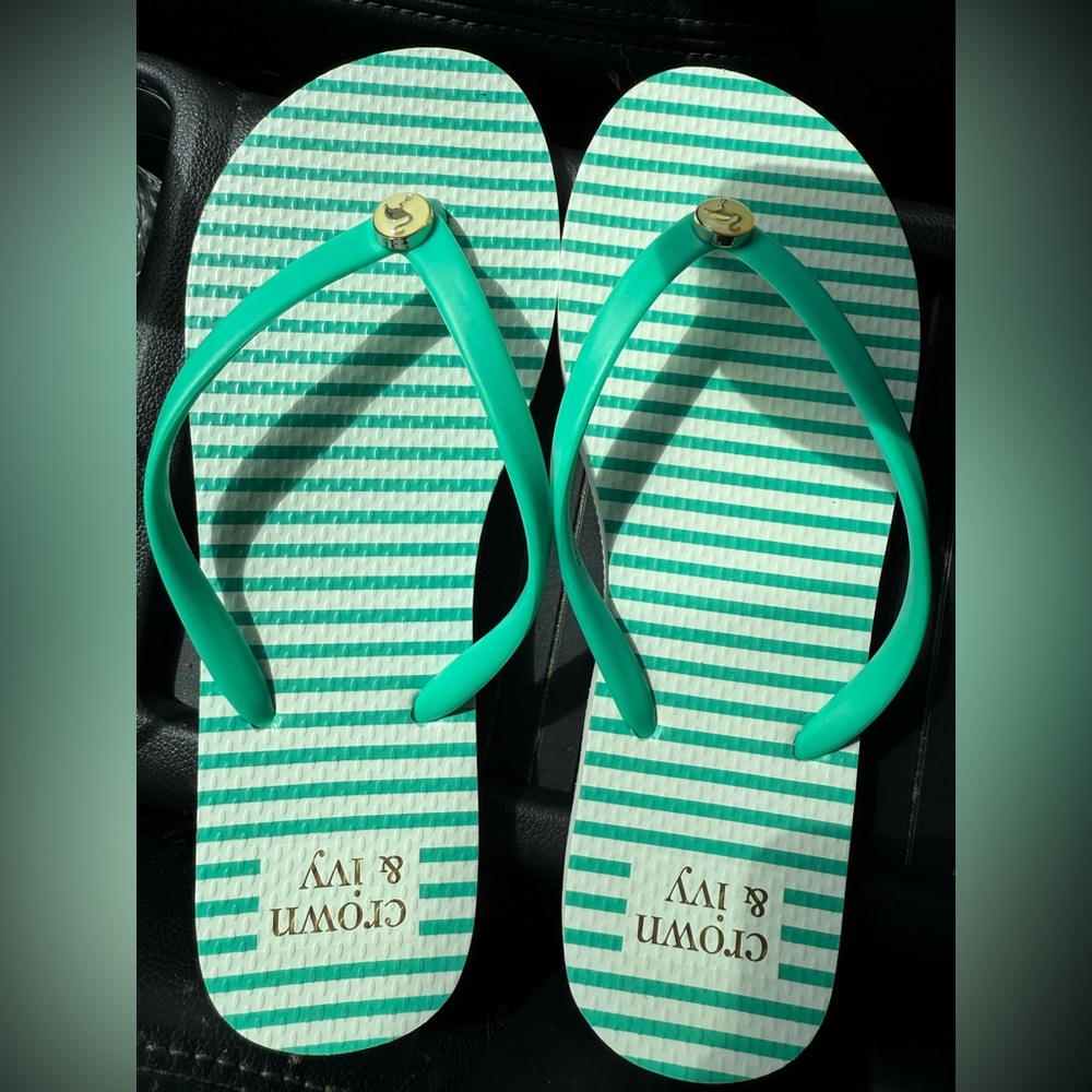 Crown & Ivy Teal and White Striped Flip Flops